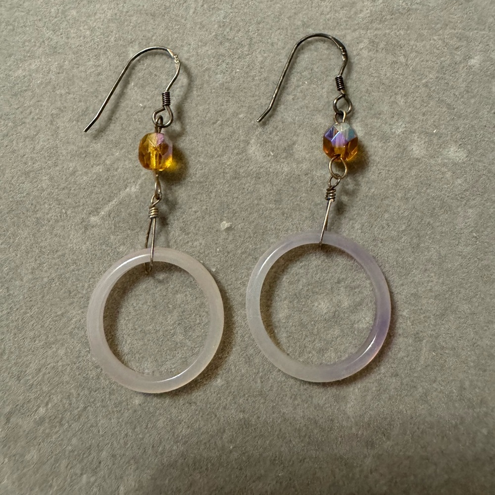 ✨ 925 Sterling Silver Milky Pink Chalcedony Look Hoop Drop Earrings ✨
